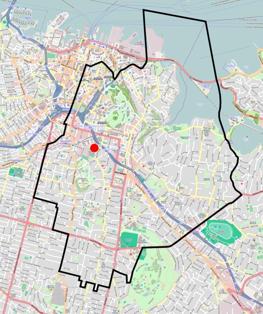 オークランド文法学区域地図